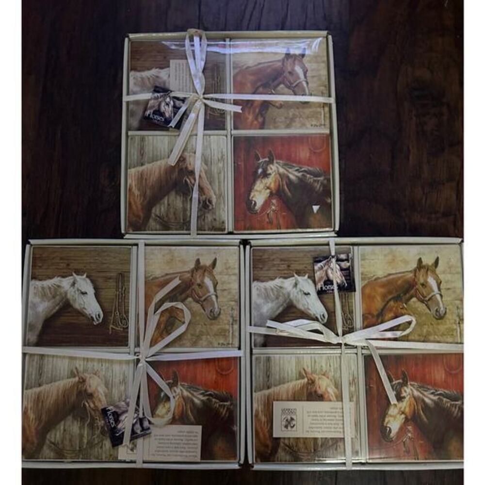 Horses Ceramic Square Mini Plates Set of 4 Greg Giordano New In Package Barn